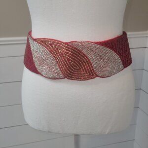 Beautiful Red & Silver Beaded Belt for Christmas Accessory or for Holiday Bride